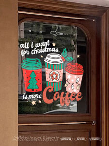 Christmas Decorative Static Cling Window Stickers Vintage Cartoon Theme for Coffee Shops American Minimalist Style PVC Material