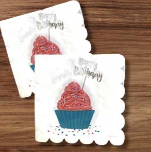 Party Dinner Napkin Serviette Disposable Paper Tableware Decoupage- Happy Birthday Cupcake Red Swirling Cake Celebration [NSP168]