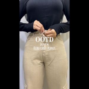 Celana Kulot Wanita Jeans Highwaist Cargo ootd Korea Jumbo Premium Peanut Keira