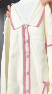 Cardigan Rajut Wanita Kerah Polo Motif Pita dengan Tali - Gaya Korea Plus Size