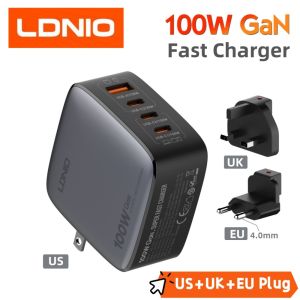 LDNIO 100W Charger Gan Fast Charge Type C USB Charging Station Phone Tablet Laptop Macbook Portable Charger EU UK US Plug Adapte