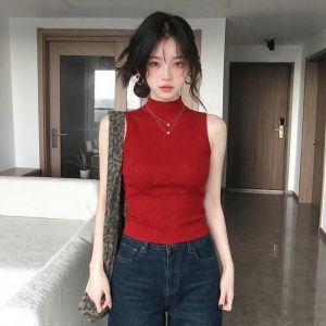 CHOEFULYN | Red Semi-high Neck Knit Vest Slim Fit