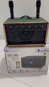 Loa xách tay Bluetooth chính hãng AZPROAZ-388Bass 15 -9 đường tiếng thùng gỗ bọc daTặng 2 mic không dây vỏ kim loại sóng UHF