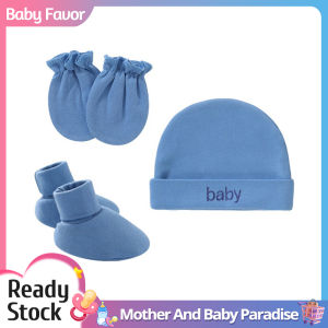 3Pcs/Set Newborn Hat Gloves Socks Set Baby Boys Girls Gifts Cotton Soft Newborn Tire Cap Infant Newborn Safety Accessory Anti-Scratch Gloves European Style Solid Color Wind Pure Cotton Comfortable And Warm