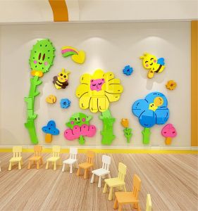 Childrens Wall Stickers Acrylic 3D Cartoon Kindergarten Cultural Wall Decor Corridor Arrangement Waterproof Wall Stickers