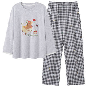 MiiOW | ชุดนอนผู้หญิงผ้าฝ้ายแท้แขนยาวลายการ์ตูนสุนัขลูกหมา ชุดลำลองฤดูใบไม้ผลิและฤดูใบไม้ร่วง ชุดนอนผู้หญิง MiiOW คอลเลกชั่นฤดูใบไม้ร่วงปี 2025