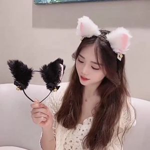 Bando Telinga Kucing Lonceng Bulu Cosplay Wanita Fashion Korea Anime Lucu Hiasan Aksesoris Rambut