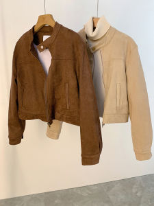 AMILUCK | Fleece Lined Thick Suede Jacket Womens Autumn 2025 New Stand Collar Fur Leather Integrated Motorcycle Warm Short Coat