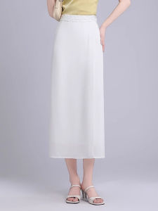 White Unique One-Piece Chiffon Halter Neck Summer New Style Womens Long Straight Bodycon Skirt with Suspenders High Waist Midi Skirt