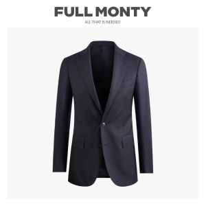 Slim Fit Wool Suit Jacket Black Dark Blue Check