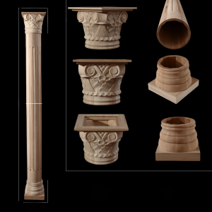 หัวเข็มขัดสไตล์โรมันไม้แท้สไตล์ยุโรปฝาผนังหลังคาสีขาวทางเดินตกแต่งไม้กลม