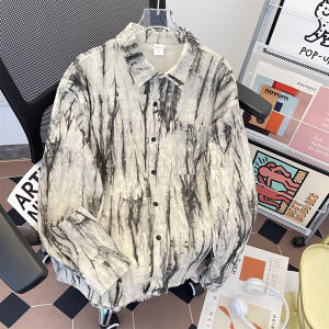 เสื้อเชิ้ตคอปกปิดแขนยาวทรงหลวมสไตล์วินเทจสำหรับผู้ชายในฤดูใบไม้ร่วง ผ้าคอร์ดูรอยผสมผ้าฝ้ายผสมสีบล็อกแบบลำลอง