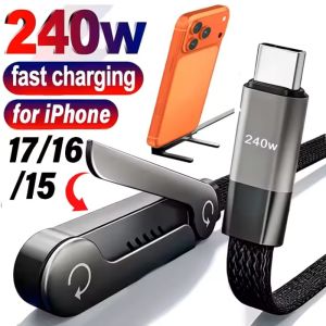 1/2Pcs 240W Multi-functional 2 IN1 Charging Cable With Phone Holder Type C To USB A Charger Cord For IPhone 17/16/15 Samsung Xiaomi 1.5M