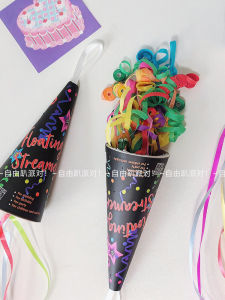 Ice Cream Cone Hand-Throwing Ribbon Fireworks Tube Birthday Party Scene Atmosphere Props Hand-Held Silent Salute Spider Silk