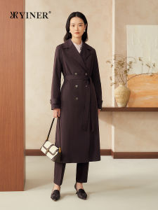 Spring Acetate Blended French Retro Mid-length Double-Breasted Trench Coat