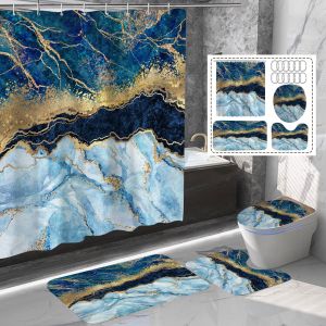 Waterproof Digital Print Marble Pattern Shower Curtain