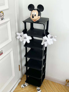 ชั้นวางรองเท้า Mickey Mouse แบบเรียบง่ายหลายชั้น ชั้นวางรองเท้าสำหรับประตูบ้าน ชั้นวางรองเท้าแบบประหยัดพื้นที่สำหรับเด็ก