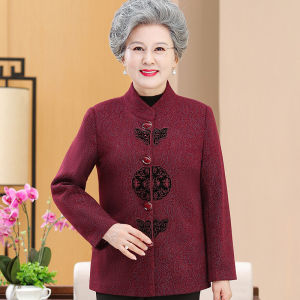 Embroidered Woolen Jacket for Middle-Aged And Elderly Women Korean Style Loose Fit Button up Cardigan Floral Patterned