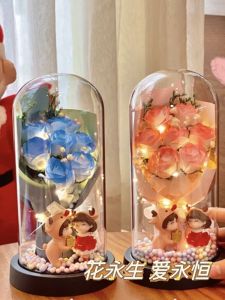 Romantic Creative Glass Rose Flower Lamp Night Light Decoration Gift for Girlfriend Valentines Day 520 Wedding Anniversary
