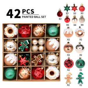 Christmas decoration: 42 exquisite painted Christmas balls in magenta green and gold Christmas tree pendant set