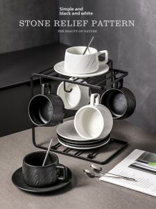 Good-looking Ceramic Coffee Set Suit Yi American Light Luxury Breakfast Cup Afternoon Tea Tableware Storage Rack with Spoon