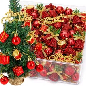 13/17Pcs Christmas Tree Pendant Set Glitter Star Bell Red Drum Merry Christmas Sign Bauble Box Hanging DIY Decor