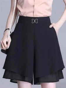Summer Thin Chiffon Wide Leg Short Pants Women Casual Drapey Loose Fit High Waist Slimming Skirt Pants High Waist Commute Style