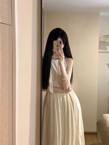 Váy Dài Không Tay Cổ Treo Kiểu Pháp Cho Nữ Mùa Hè Nhỏ Nhắn Thanh Lịch Váy Dài Ôm Eo Thon Gọn Ngọt Ngào Váy Chữ a