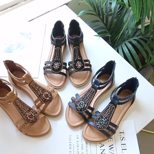 Sandal Nữ Bohemia Đính Hạt Dây Kéo đính Kim Cương Phong Cách La Mã 15cm.