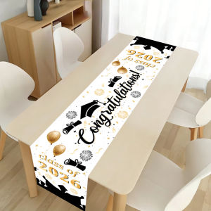 Happy Graduation Table Runner  Polyester Table Cover For 2026 Congrats Grad Party Decoration Holiday Party Supplies