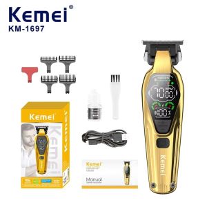 Kemei KM-1697 Zinc Alloy Metal Body Professional Hair Clipper Rechargeable 7000 Rpm High Speed Motor Hair Trimmer Electric LCD Display Haircut Machine