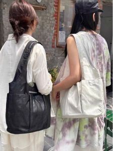 Korean Style Multi-Pocket Tote Bag Single Shoulder Underarm Bag PU Leather Pure Color Youth Fashion Spring Autumn Season