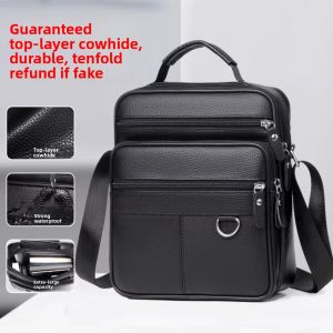 Classic Black Casual Leather Mens Bag Business Top Layer Cowhide Vertical Crossbody Simple Trendy Single Shoulder Bag