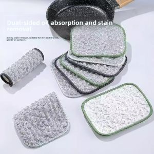 Double-Sided Steel Wire Dishcloth Kitchen Special Silver Thread Cotton Yarn Dish Towel Double Layer Thickened Not Easy to Stain Oil