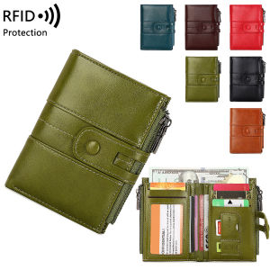 RFID Anti-Theft Brush Retro Womens Purse Multi-Card Double Zipper Wallet Soft Leather Coin Wallet Multi-Functional Short Wallet