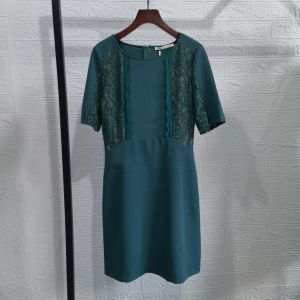 ชุดเดรสคอตั้งแขนสั้นผ้าลูกไม้สุดหรูหราเอวสูง ชุดเดรสฤดูใบไม้ผลิและฤดูใบไม้ร่วงสำหรับผู้หญิงวัยกลางคน