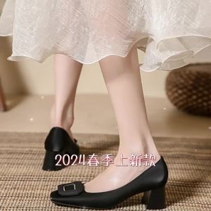 Giày Cao Gót Gót Vuông Giày Bà Sa Tanh Quý Bà Khí Chất Mẫu Mới Cho Nữ Giày Nữ Mũi Vuông Giày Mary Jane Màu Bạc