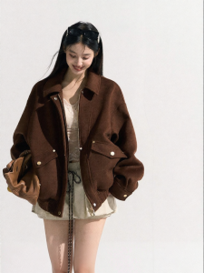 Áo Khoác Lông Cừu Retro Phong Cách Thư Giãn Có Cảm Giác Hương Thảo