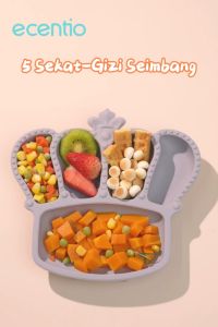 ECENTIO Kids Pink Mangkok Bayi Set BPA Free dengan Sendok Sekat 5 Bahan Silikon Anti Tumpah Piring Set
