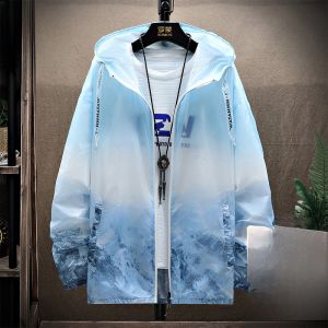 ROMON | Romon Mens Summer Ultra-Thin Quick-Drying Breathable Ice Silk Jacket Outdoor Fishing Casual Sun Protection Clothing Lightweight Hooded Zipper Closure Standard Fit Polyester Fiber