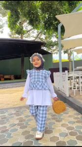 Set Candy Setelan Baju Anak Perempuan Motif Kotak-Kotak Untuk usia 3-10 Tahun Model Terbaru