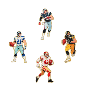 4Pcs Cool American Football Player Enamel Pins Sports Character Lapel Brooches for Jackets Backpacks Collectible Fan Gifts