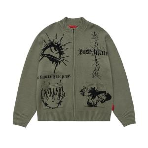 GRKC Dafenchendi Manuscript Cardigan Sweater Mens Trendy Knittedwear Couples Autumn Winter Cotton Long Sleeve round Neck