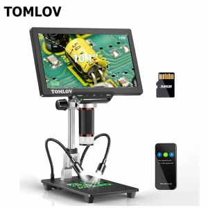 TOMLOV DM202 10.1 Inch HDMI LCD Digital Microscope16MP Coin Microscope with Screen for AdultsSoldering MicroscopeTV/Windows/Mac Compatible32GB Card Included(Optional 10" STAND HOLDER)