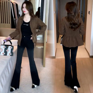 เสื้อแจ็คเก็ตสั้นแฟชั่นสำหรับผู้หญิง ทรงหลวม ทรงเข้ารูป เสื้อเชิ้ตแขนยาว ปกติ ฤดูใบไม้ผลิ 2024 สีสันสดใส คอกลม ปกติ