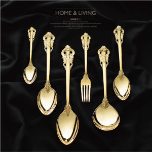European 304 Stainless Steel Spoon Coffee Spoon Cup Spoon Luxury Golden Spoon Dessert Fork Cake Fork Tableware