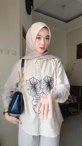 Setelan Kemeja Wanita 3in1 (Blouse Bordir + Celana Kulot + Jilbab) One Set Outfit Cewek Bumi HO114N