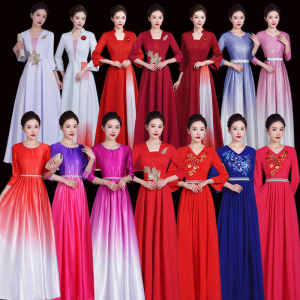 Elegant Long Dress Costume National Chorus Performance Wardrobe Red Song Competition Show off Traditional Ethnic Stage Outfit