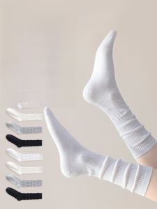 MiiOW | Antibacterial Pure Cotton Solid Color Womens No-Show Socks Long Tube Anti-Pilling Match Little Leather Shoes JK Style Socks
