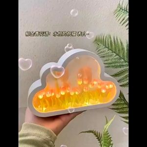DIY Tulip Flowers LED Night Light Cloud Shape Atmosphere Light Mirror Table Lamp Decor Gifts
